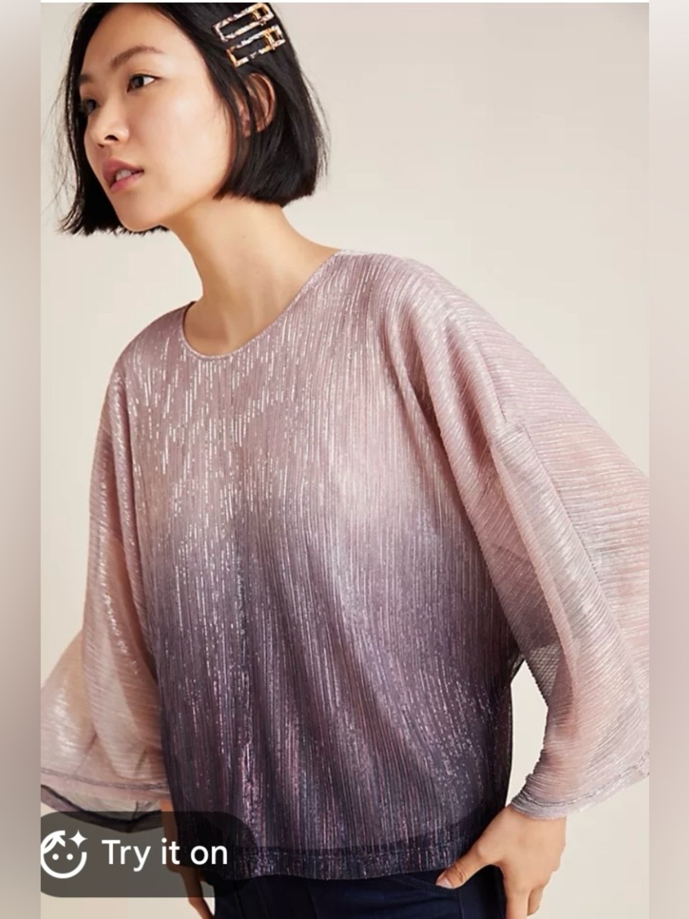 Shimmery Ombre Pink to Purple Women's Pleated Top